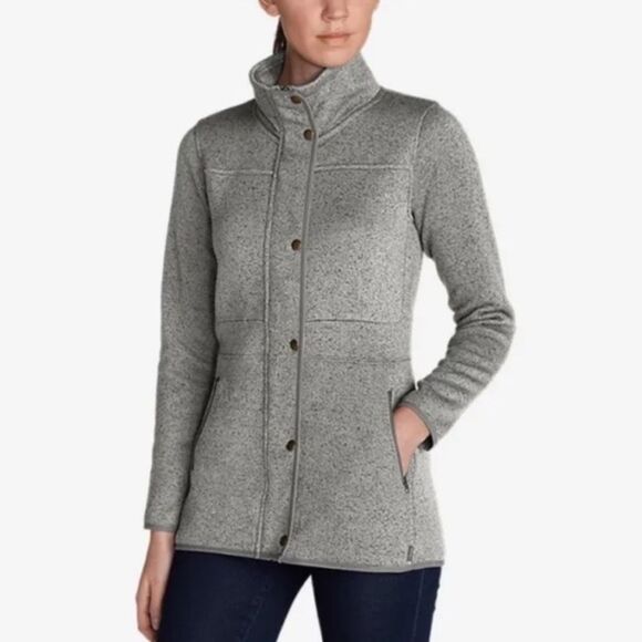 Eddie Bauer 2X Silver Gray Plaid Inferior Details Knit Fleece Full Zip Jacket - Picture 1 of 16